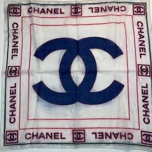 CHANEL Scarf COCO Mark Silk 100% Silver Women Size: 22”x22”